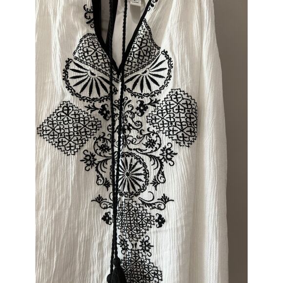 Y2K Crinkle Gauze Embroidered Tassel Halter Top Swim cover White Boho festive L - Picture 7 of 8